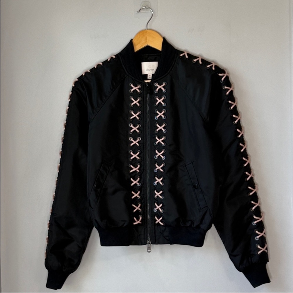 Cinq A Sept Black Bomber Jacket Lace Up - Picture 3 of 9